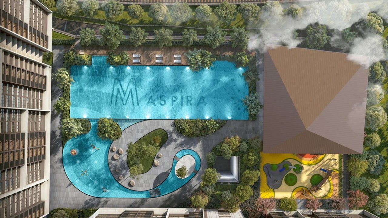 Aerial view of the M Aspira facilities podium and pool — artist’s impression